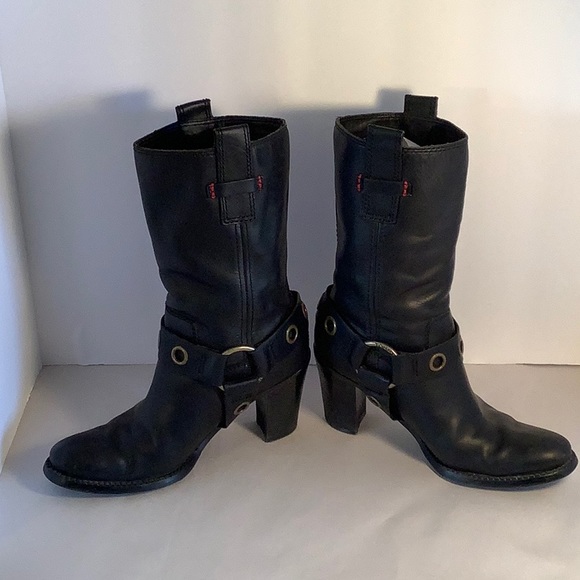 Tommy Hilfiger Black Leather Motorcycle Style Boots - Picture 3 of 16